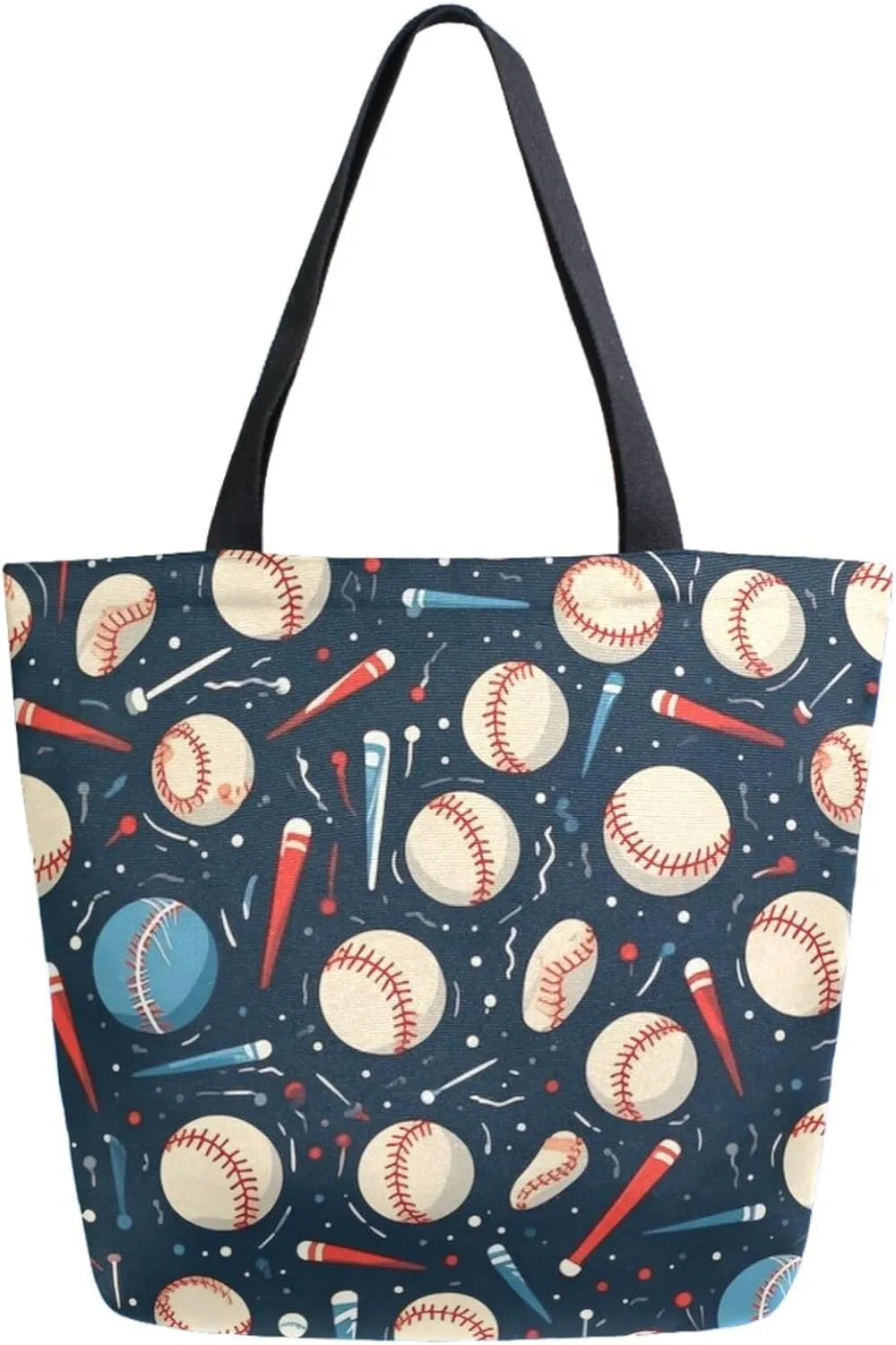 Chic Extra Large Shoulder Grocery Tote Bag, Baseball Pattern Sport Canvas Daily Gym Weekender Beach Travel Kitchen Reusable Market Shopping Handle Bag
