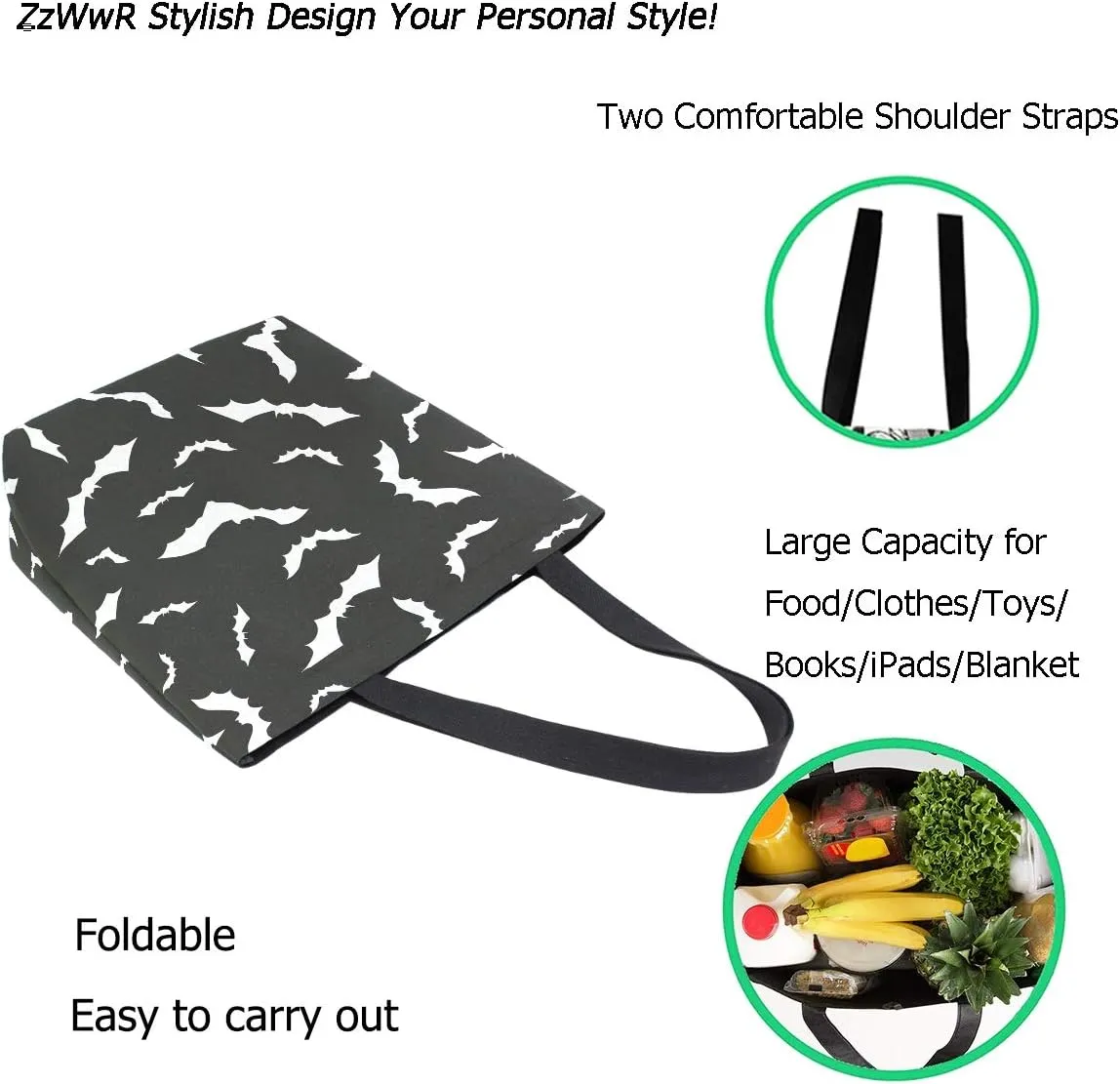 Chic Lifelike Pattern Extra Large Shoulder Tote Bag for Beach Travel Weekender Gym Grocery Shopping