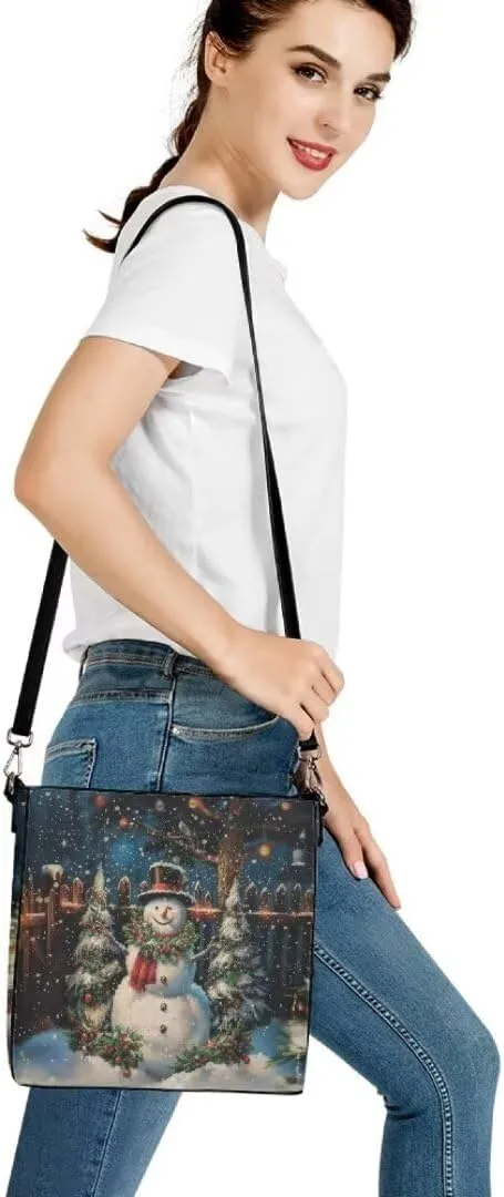 Christmas Shoulder Bucket Bag for Women Large Leather Tote Bag Stylish Hobo Bags Daily Storage Bag with Pockets