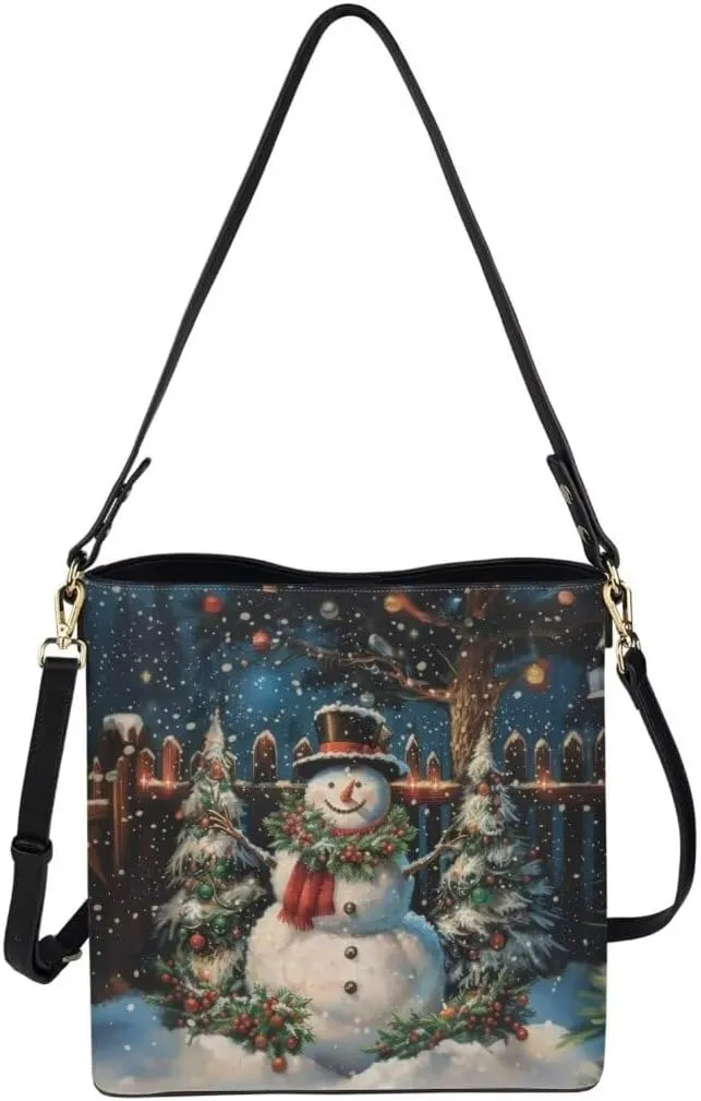 Christmas Shoulder Bucket Bag for Women Large Leather Tote Bag Stylish Hobo Bags Daily Storage Bag with Pockets