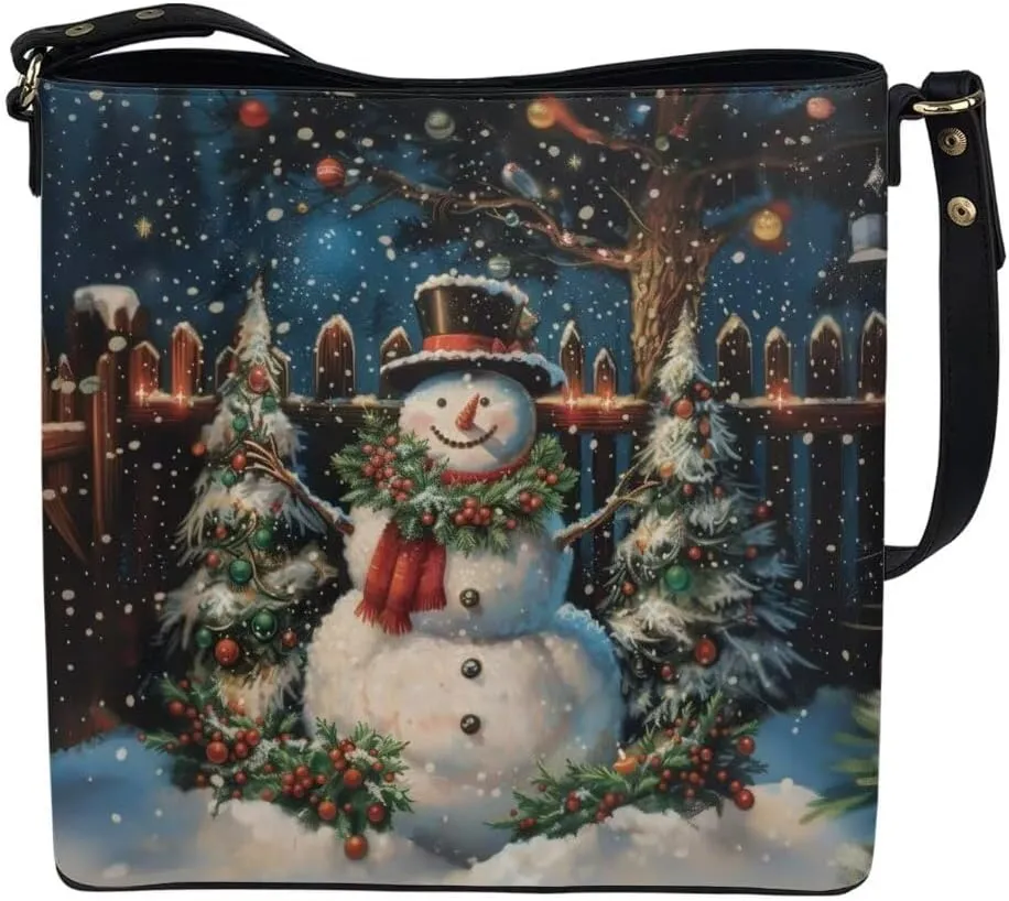 Christmas Shoulder Bucket Bag for Women Large Leather Tote Bag Stylish Hobo Bags Daily Storage Bag with Pockets