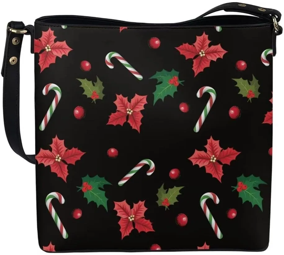 Christmas Shoulder Purse Bucket Bag for Women Leather Tote Bag Stylish Travel Shopping Hobo Bags,Multiple Pockets