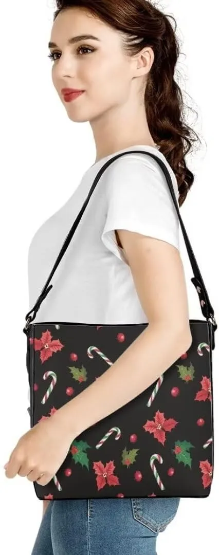 Christmas Shoulder Purse Bucket Bag for Women Leather Tote Bag Stylish Travel Shopping Hobo Bags,Multiple Pockets