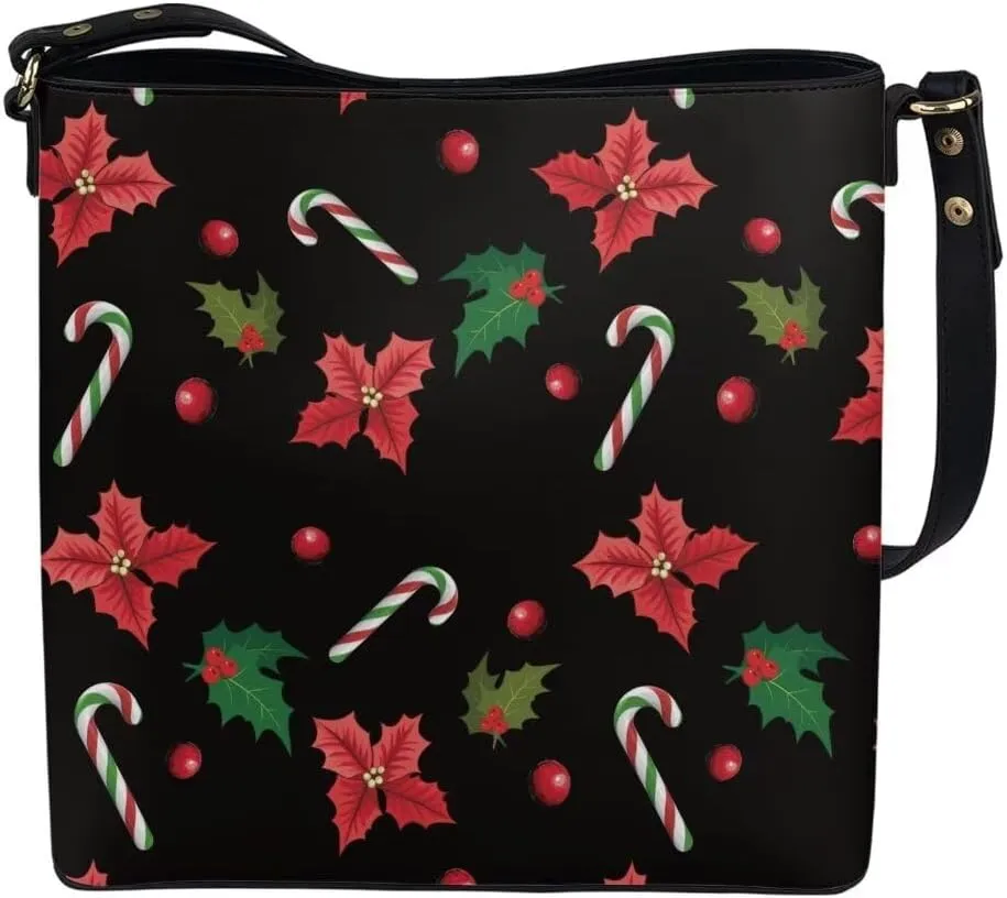 Christmas Shoulder Purse Bucket Bag for Women Leather Tote Bag Stylish Travel Shopping Hobo Bags,Multiple Pockets