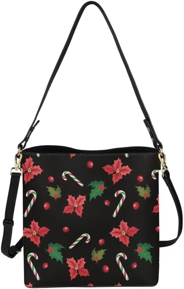 Christmas Shoulder Purse Bucket Bag for Women Leather Tote Bag Stylish Travel Shopping Hobo Bags,Multiple Pockets