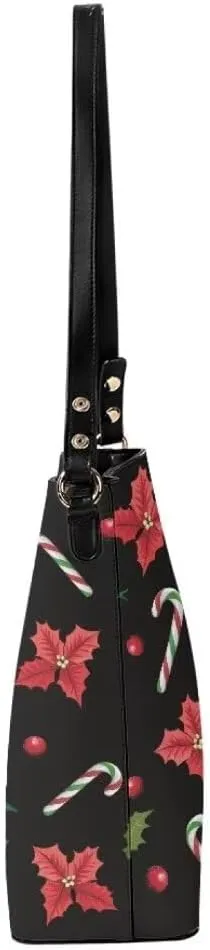 Christmas Shoulder Purse Bucket Bag for Women Leather Tote Bag Stylish Travel Shopping Hobo Bags,Multiple Pockets