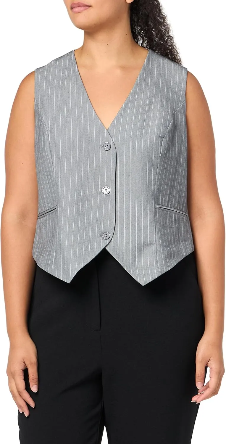 City Chic Womens Citychic Plus Size Vest Jazmin Pinstrp