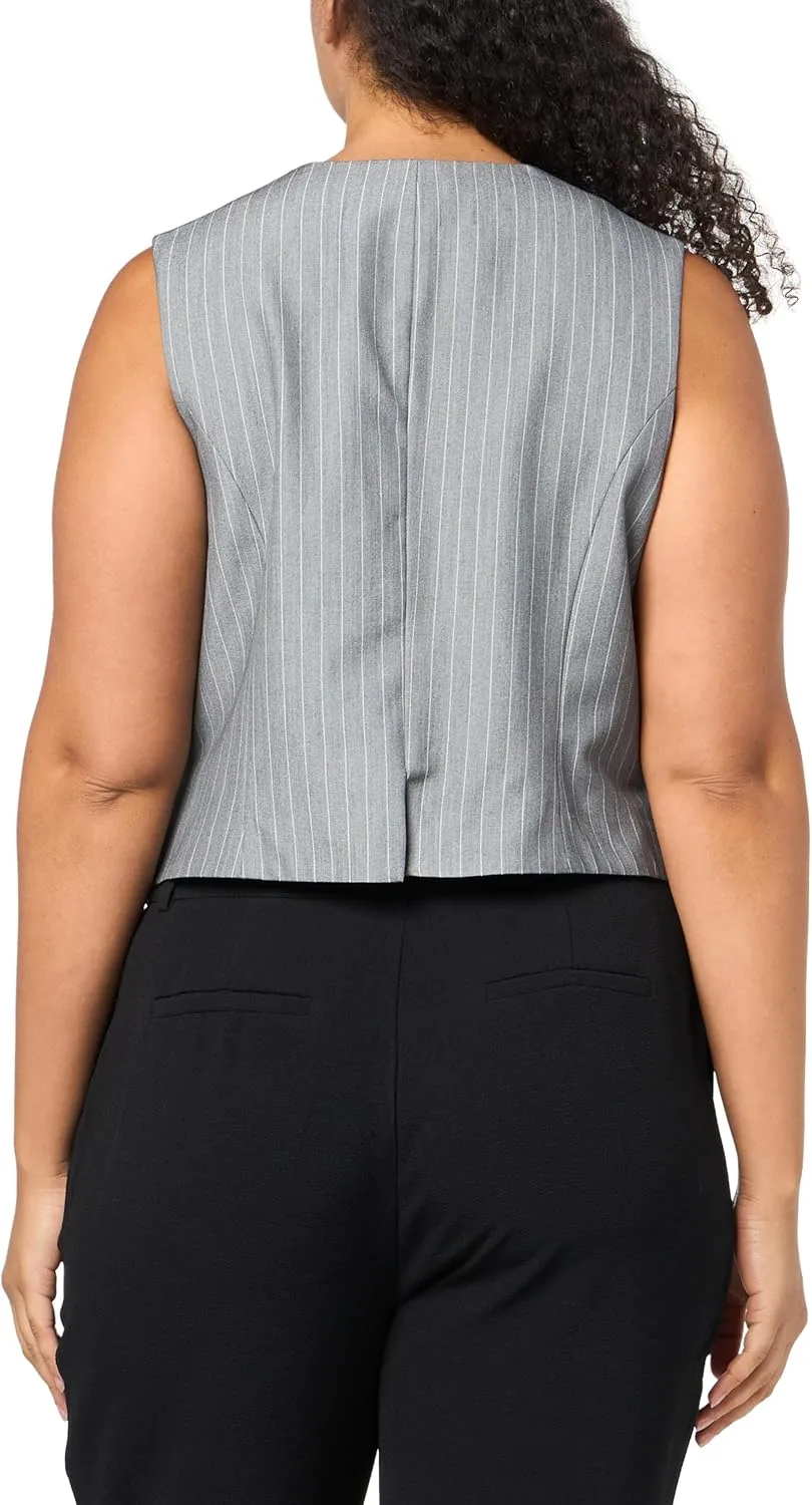 City Chic Womens Citychic Plus Size Vest Jazmin Pinstrp