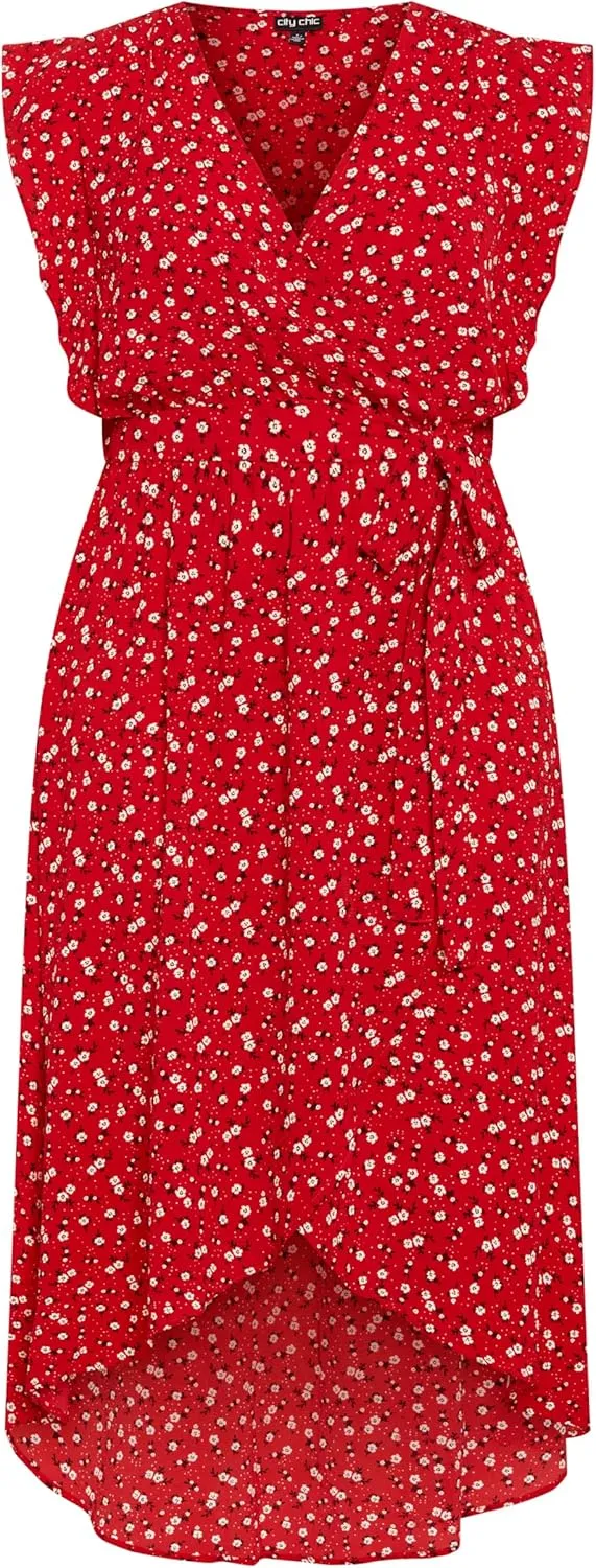 City Chic Women's Plus Size Ditsy Wrap Dress