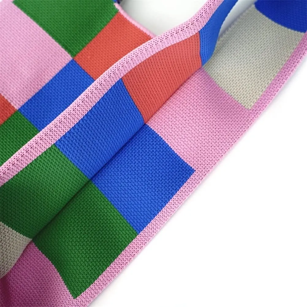 Colour Print Shoulder Bag for Women Fashion Tote Bag Small Hobo Handbag Purse Clucth Light Knit Top Handle Bags