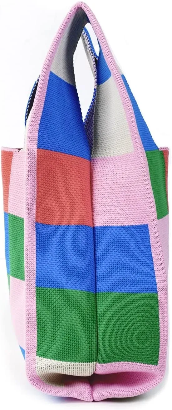 Colour Print Shoulder Bag for Women Fashion Tote Bag Small Hobo Handbag Purse Clucth Light Knit Top Handle Bags