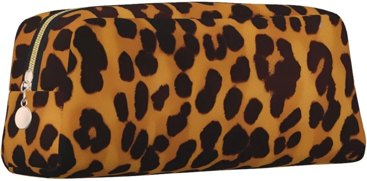 Cool Cheetah Leopard Makeup Bag Travel Toiletry Bags Big Pencil Bag for Women Men Leather Zipper Coin Pouch Purse