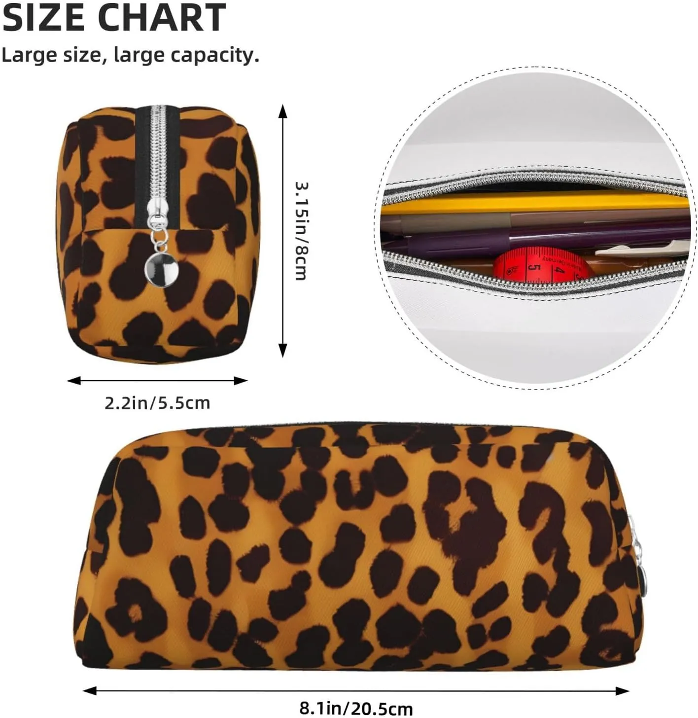 Cool Cheetah Leopard Makeup Bag Travel Toiletry Bags Big Pencil Bag for Women Men Leather Zipper Coin Pouch Purse