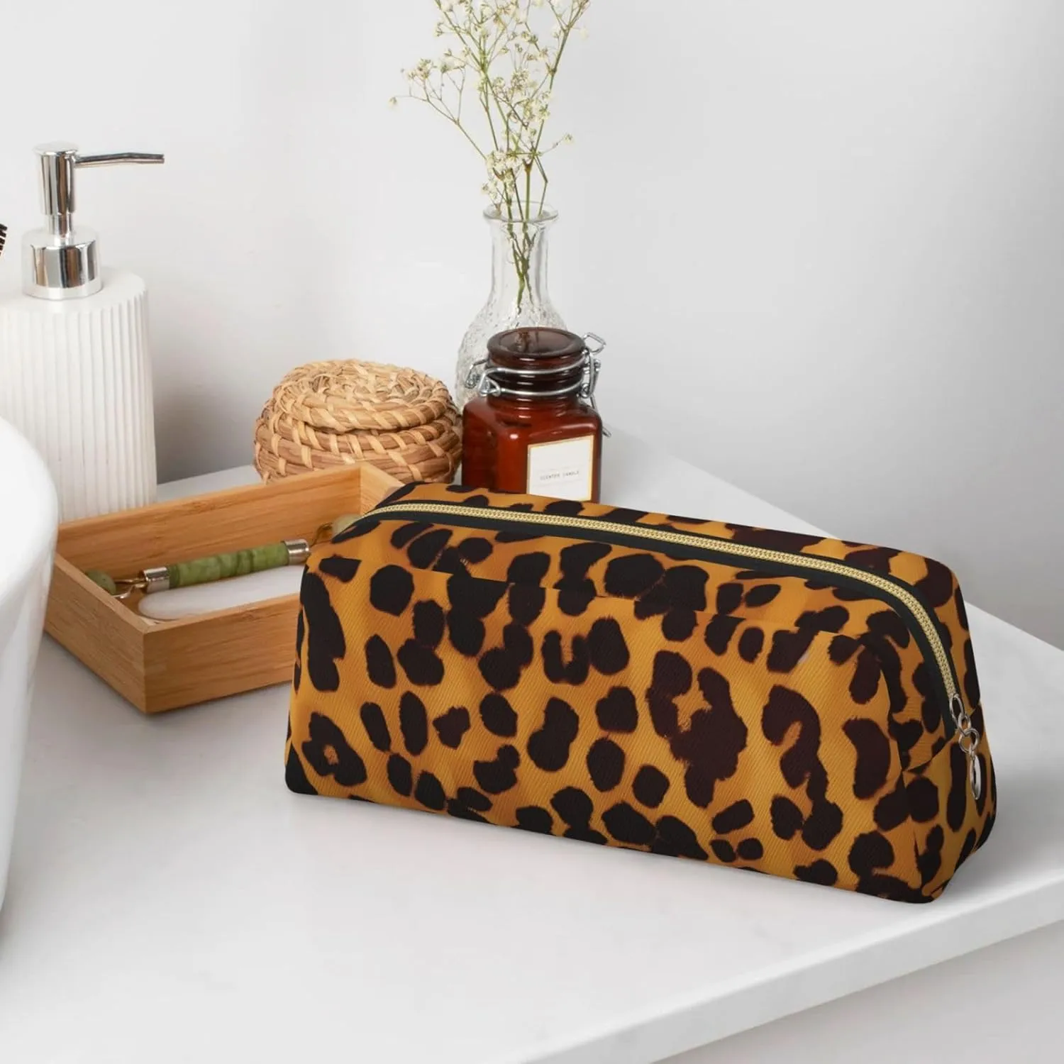 Cool Cheetah Leopard Makeup Bag Travel Toiletry Bags Big Pencil Bag for Women Men Leather Zipper Coin Pouch Purse