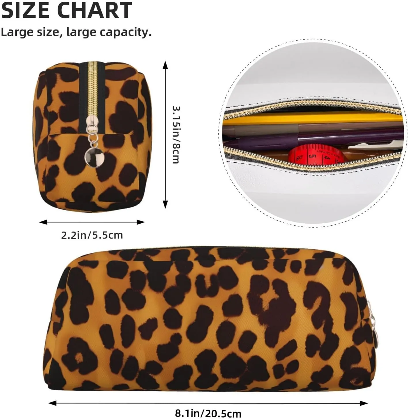 Cool Cheetah Leopard Makeup Bag Travel Toiletry Bags Big Pencil Bag for Women Men Leather Zipper Coin Pouch Purse