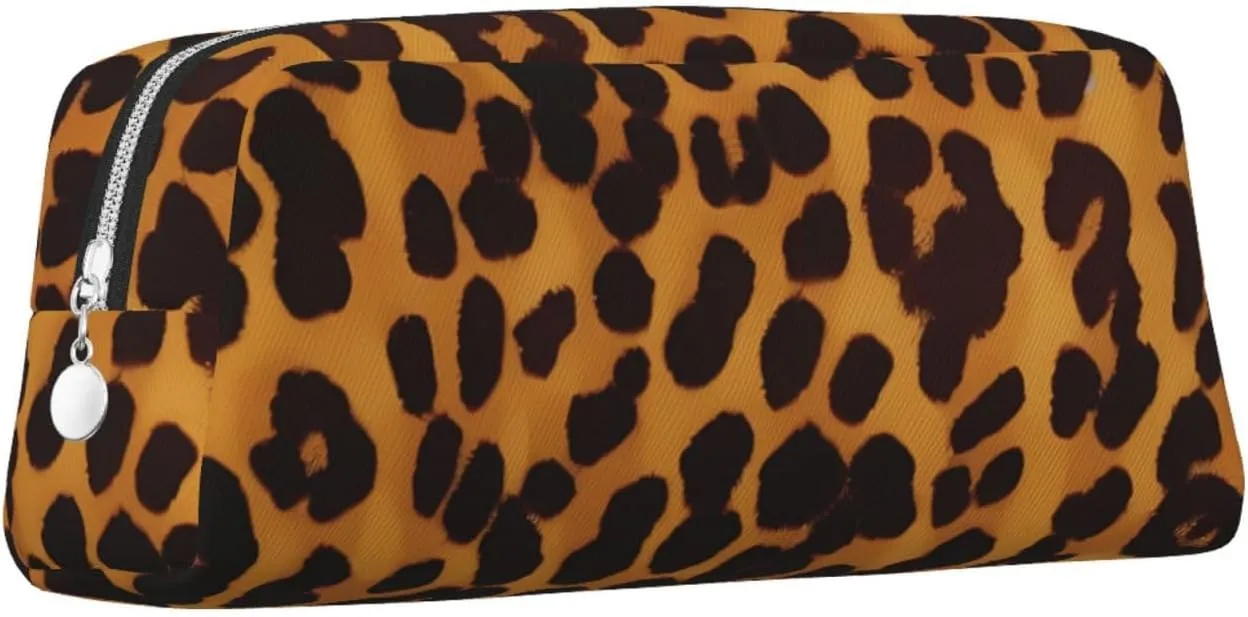 Cool Cheetah Leopard Makeup Bag Travel Toiletry Bags Big Pencil Bag for Women Men Leather Zipper Coin Pouch Purse