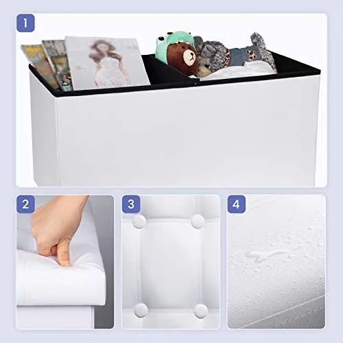 COSYLAND Ottoman Bench with Storage 30x15x15 inches White Ottoman for Room Folding Leather Ottoman Footrest Footstool Rectangle Collapsible Furniture with Lid for Bedroom Living Room