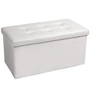 COSYLAND Ottoman Bench with Storage 30x15x15 inches White Ottoman for Room Folding Leather Ottoman Footrest Footstool Rectangle Collapsible Furniture with Lid for Bedroom Living Room