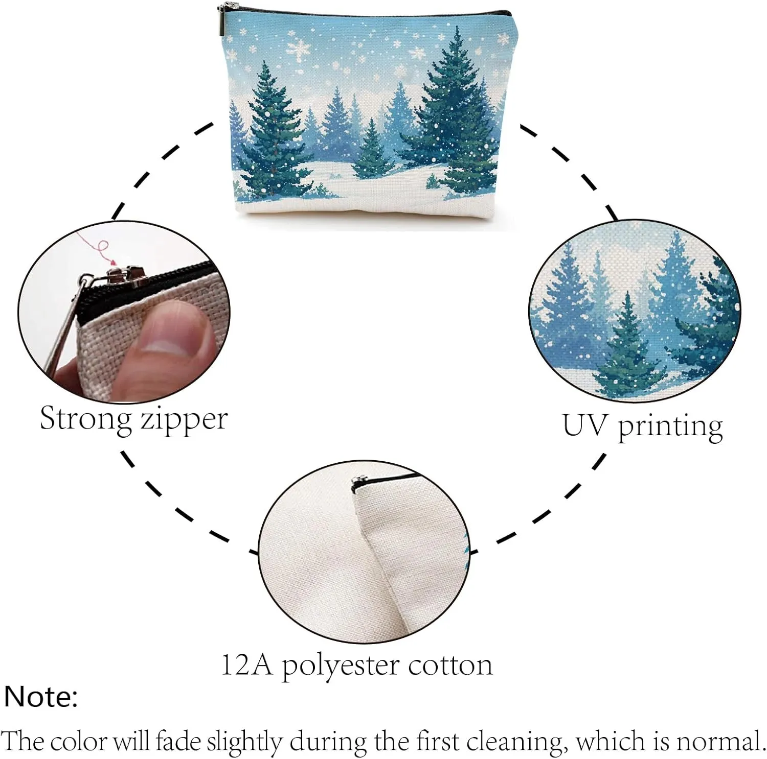 CREATCABIN Christmas Makeup Bag Forest Snow Canvas Cosmetic Bag Multipurpose Pen Case Zipper Toiletry Travel Bag Case Purse Pouches Portable Survival Kit for Women Friend Christmas Party Gift 10x7Inch