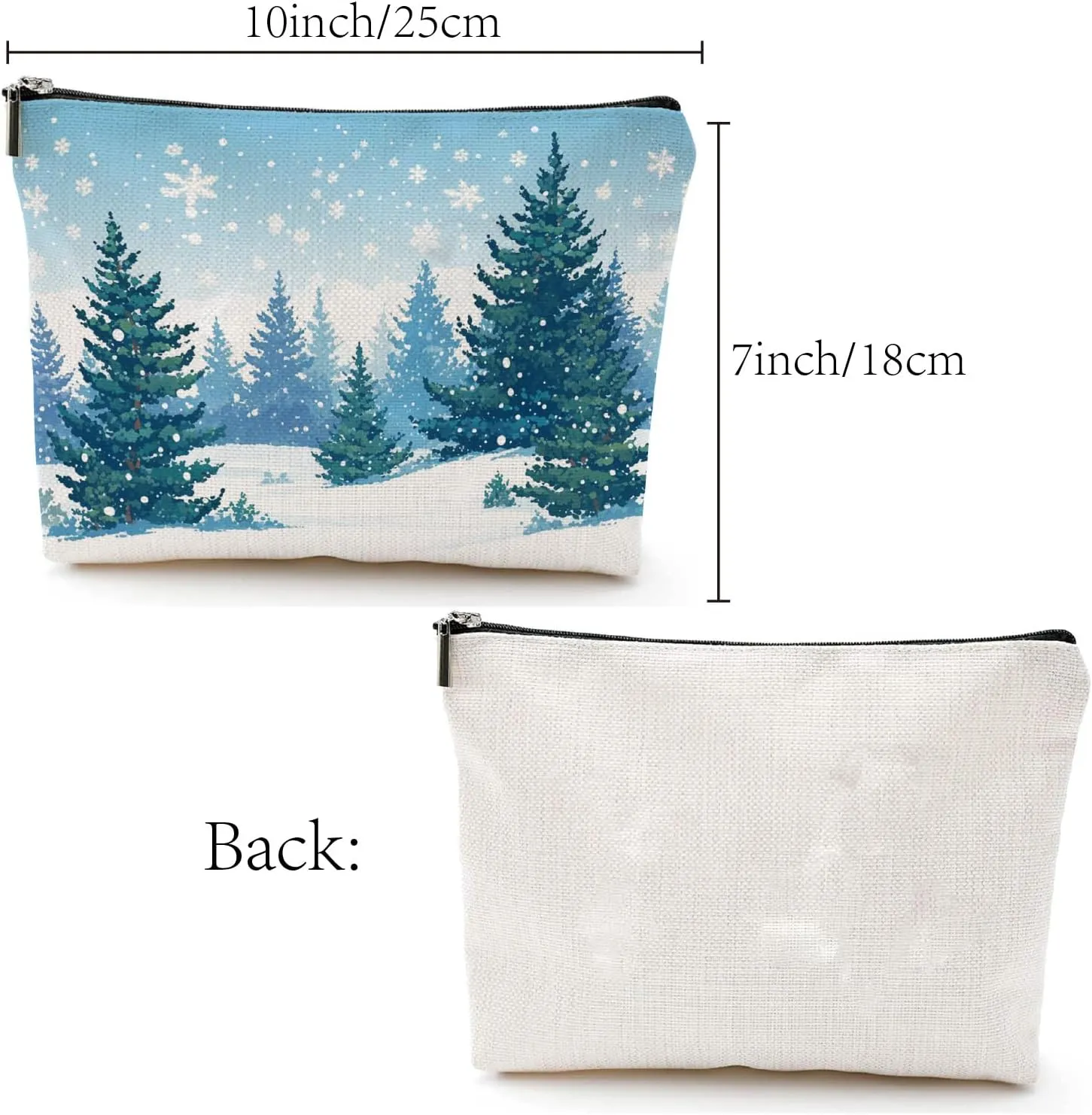 CREATCABIN Christmas Makeup Bag Forest Snow Canvas Cosmetic Bag Multipurpose Pen Case Zipper Toiletry Travel Bag Case Purse Pouches Portable Survival Kit for Women Friend Christmas Party Gift 10x7Inch