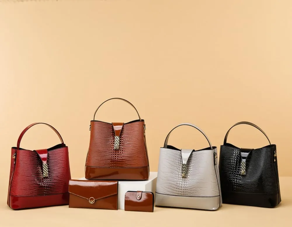 Crocodile Pattern Bucket Crossbody Bag for Women Leather Hobo Satchel Shoulder Bag Ladies Leather Bucket Purse