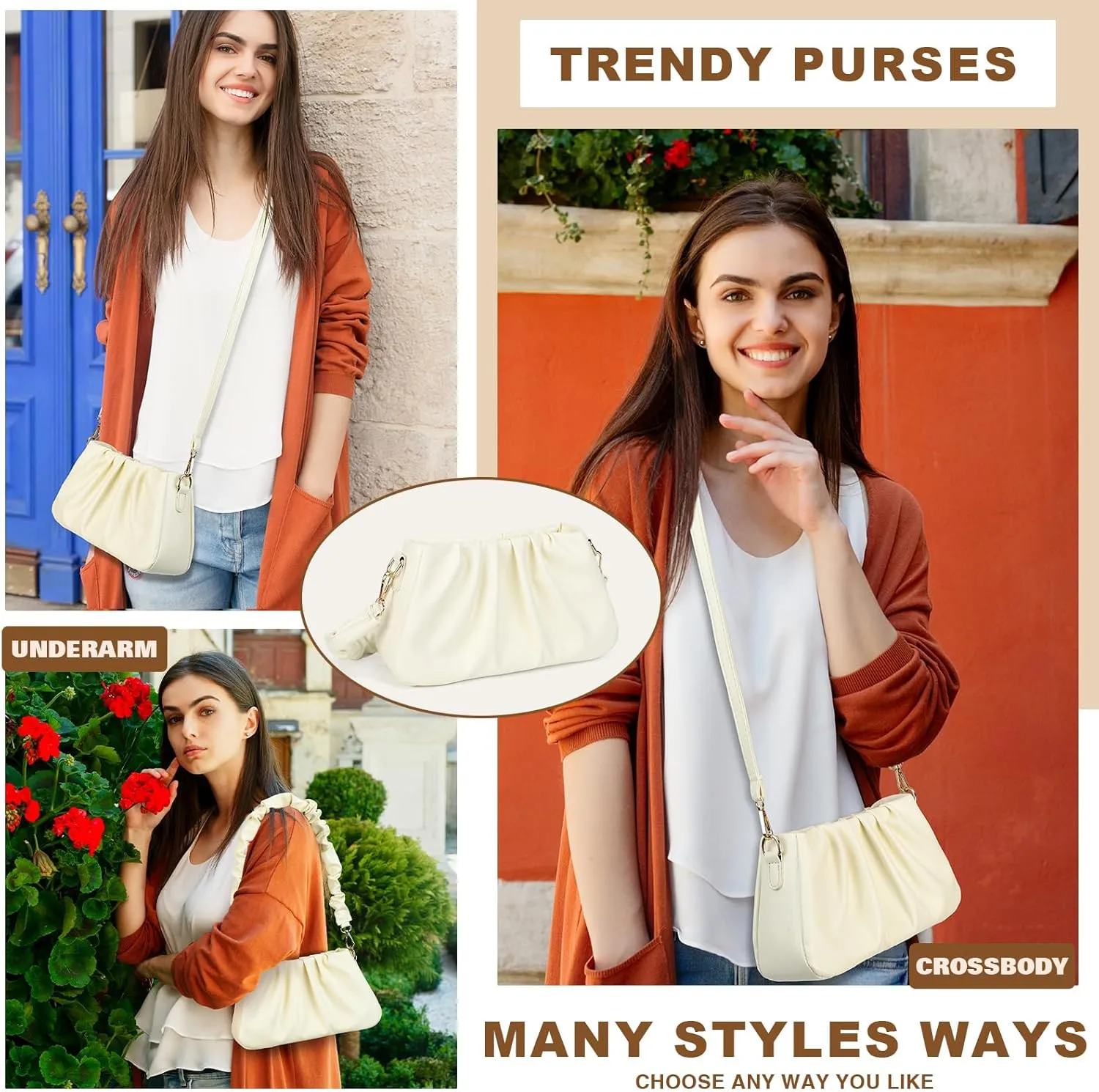 Crossbody Bags for Women Cloud Design Hobo Bags Cute Ruched Shoulder Bag Small Mini Clutch Purses Vegan Leather Bag