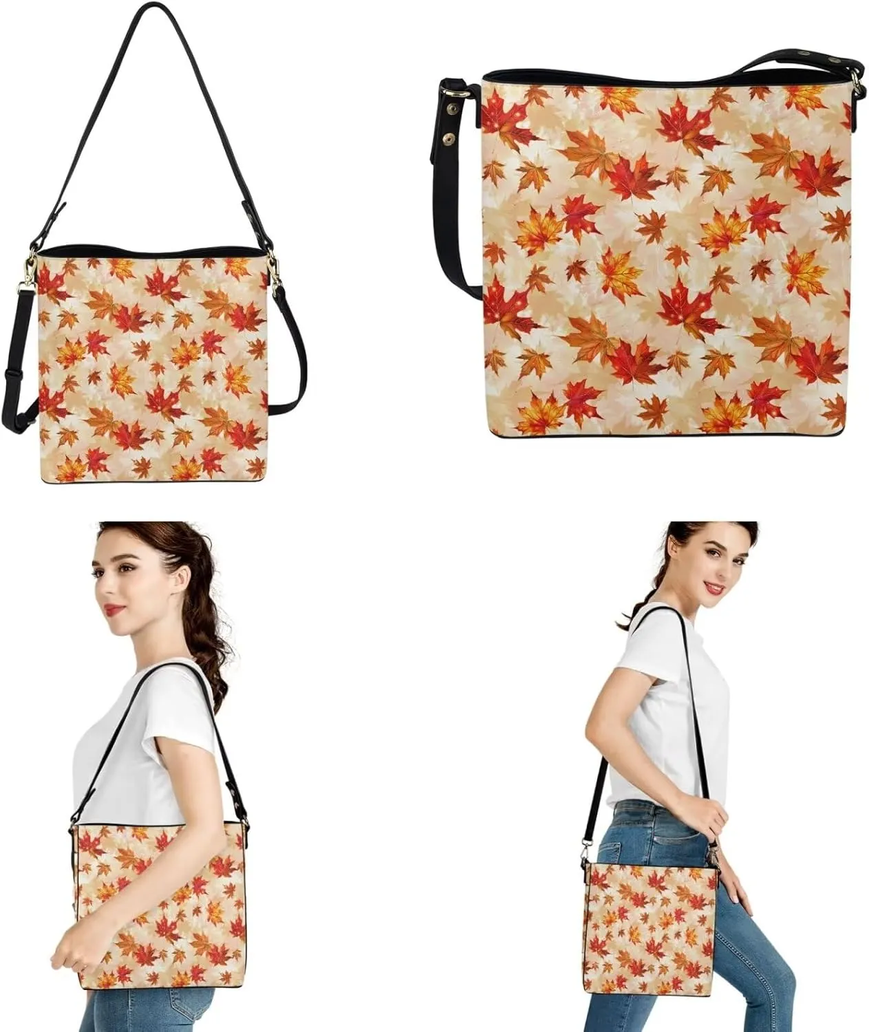 Crossbody Bags for Women Leather Bucket Bags with Car Key Case 2 Piece Shoulder Bag Trendy Handbag