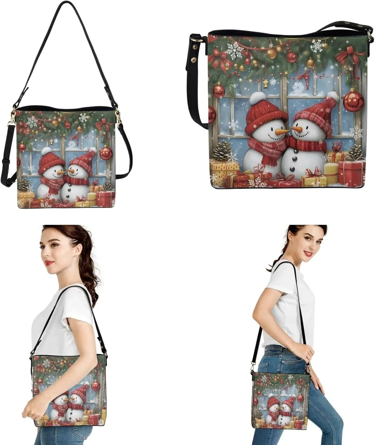 Crossbody Bags for Women Leather Bucket Bags with Car Key Case 2 Piece Shoulder Bag Trendy Handbag