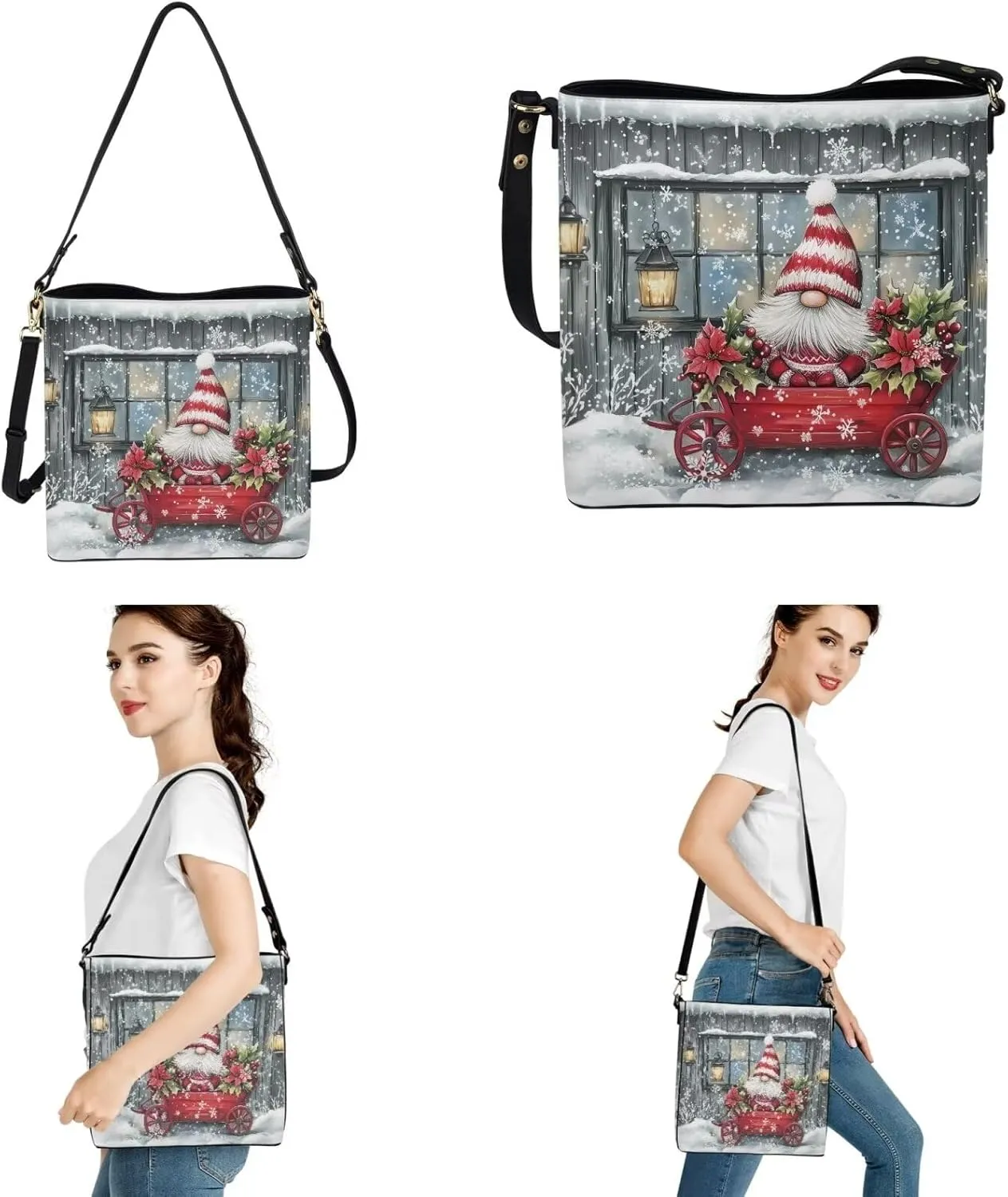 Crossbody Bags for Women Leather Bucket Bags with Car Key Case 2 Piece Shoulder Bag Trendy Handbag