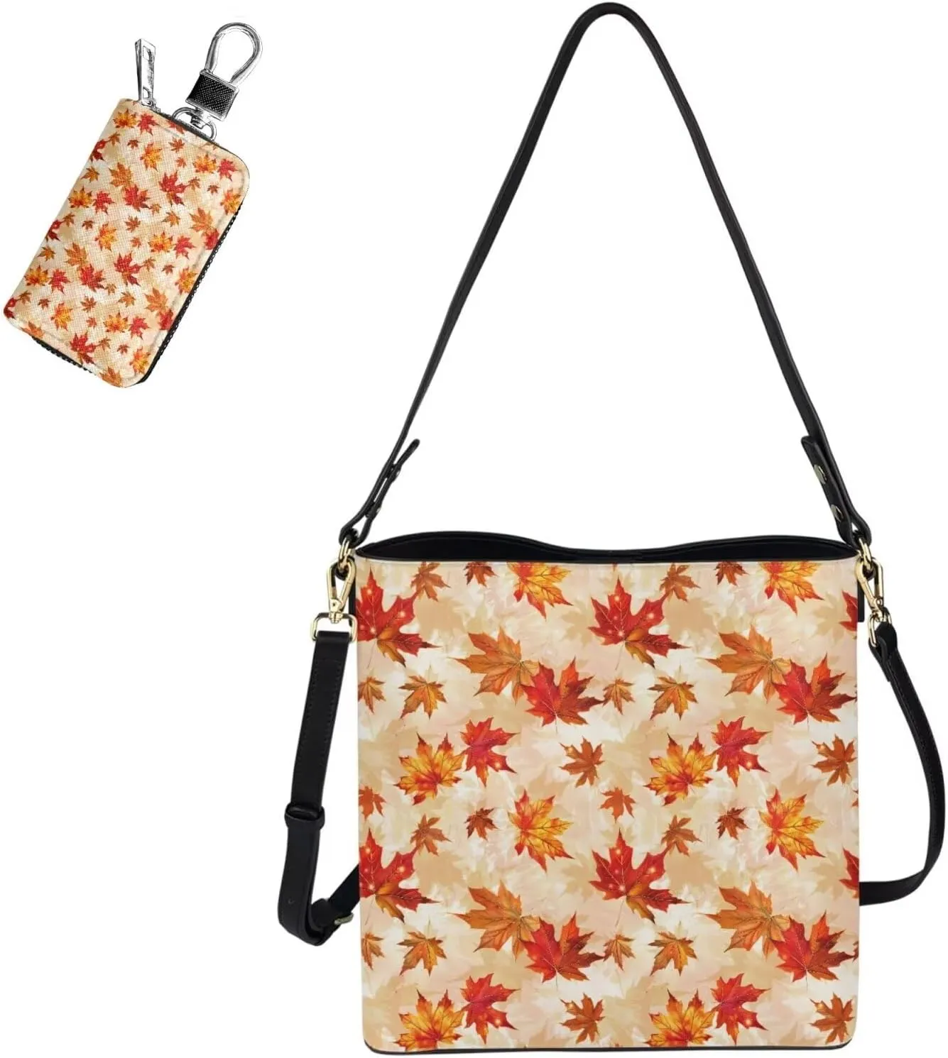 Crossbody Bags for Women Leather Bucket Bags with Car Key Case 2 Piece Shoulder Bag Trendy Handbag