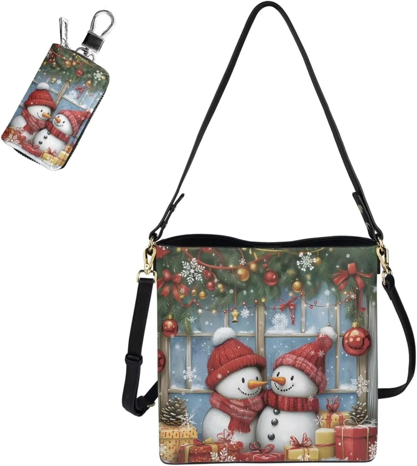 Crossbody Bags for Women Leather Bucket Bags with Car Key Case 2 Piece Shoulder Bag Trendy Handbag