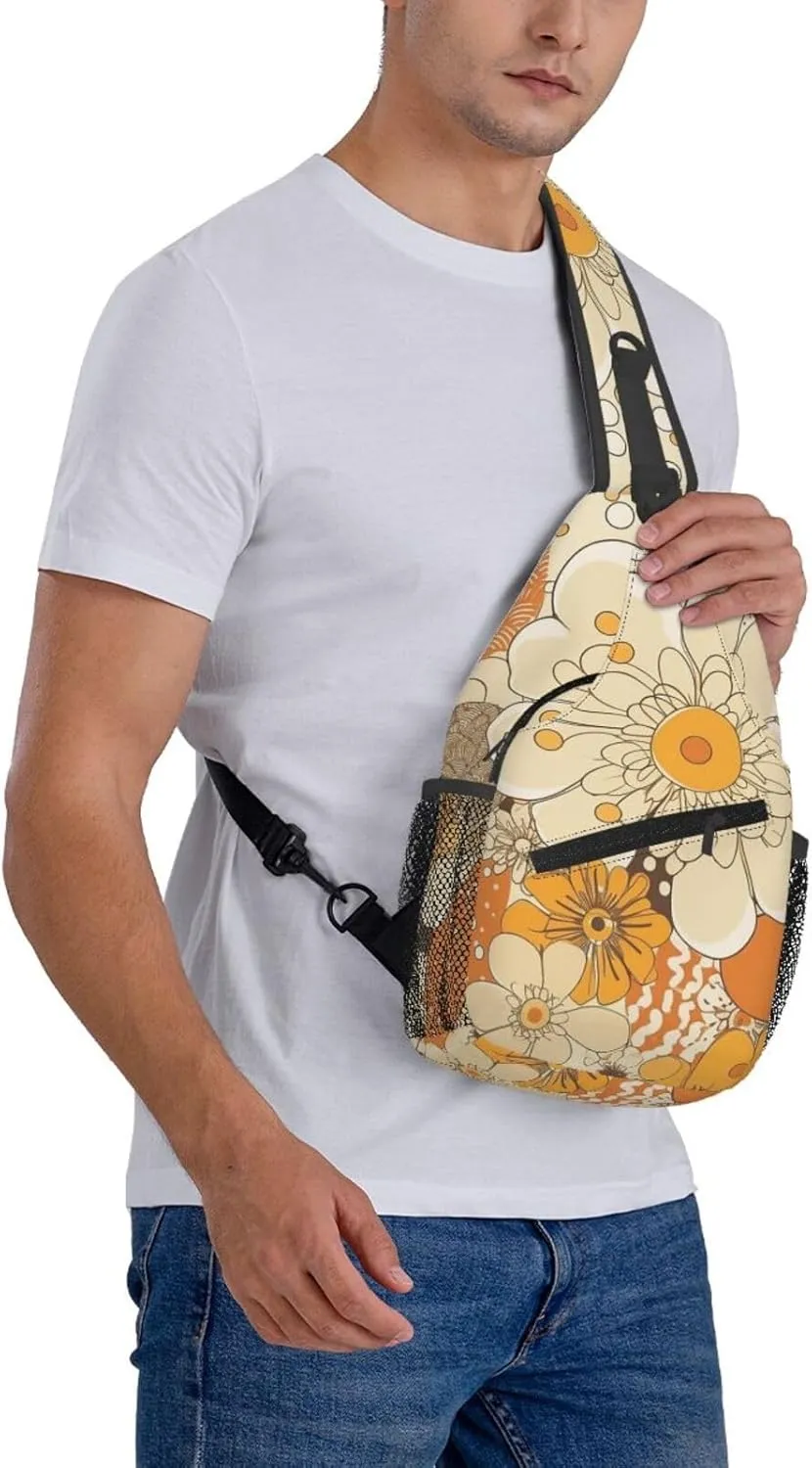 Crossbody Bags for Women Men Trendy Sling Bag Casual Chest Bag Moon Flowers and Butterflies Shoulder Bag for Travel