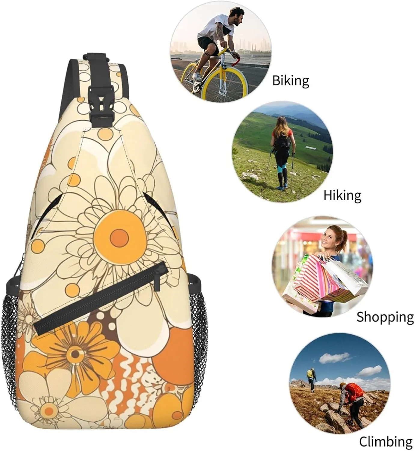 Crossbody Bags for Women Men Trendy Sling Bag Casual Chest Bag Moon Flowers and Butterflies Shoulder Bag for Travel