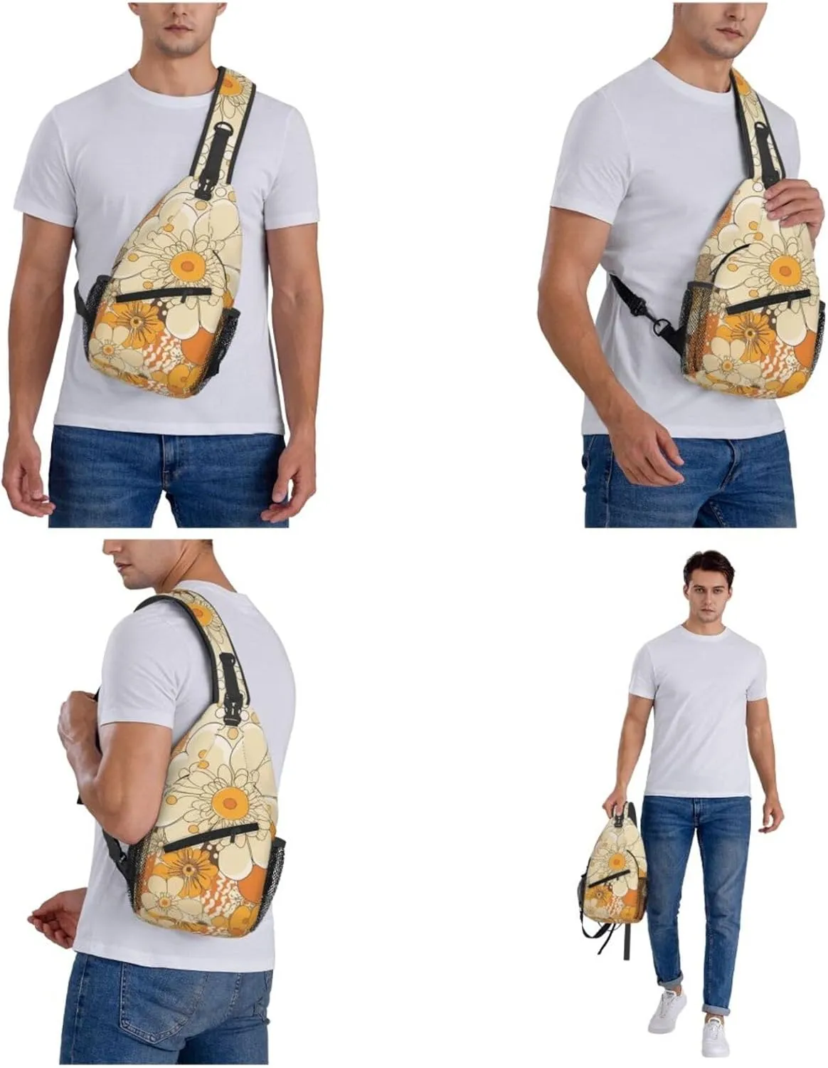 Crossbody Bags for Women Men Trendy Sling Bag Casual Chest Bag Moon Flowers and Butterflies Shoulder Bag for Travel