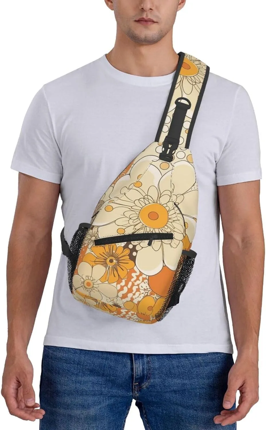 Crossbody Bags for Women Men Trendy Sling Bag Casual Chest Bag Moon Flowers and Butterflies Shoulder Bag for Travel