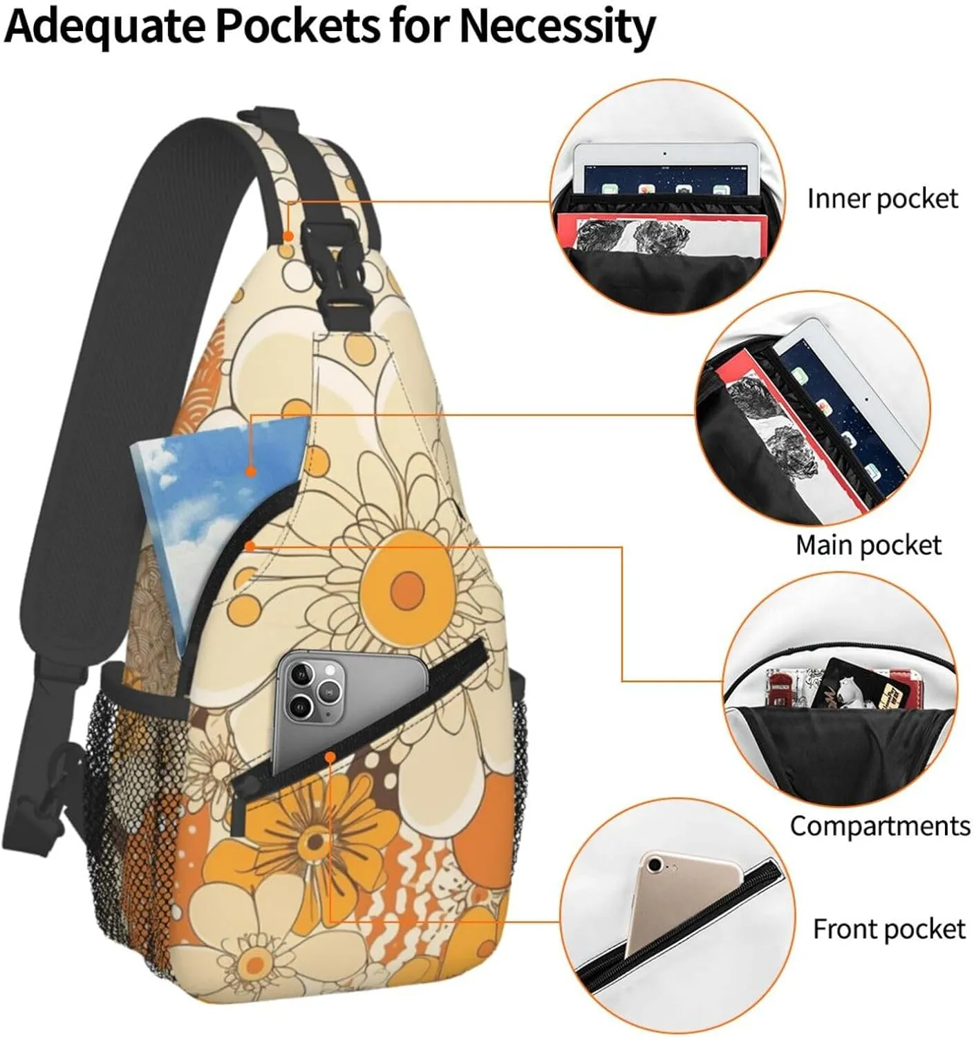 Crossbody Bags for Women Men Trendy Sling Bag Casual Chest Bag Moon Flowers and Butterflies Shoulder Bag for Travel