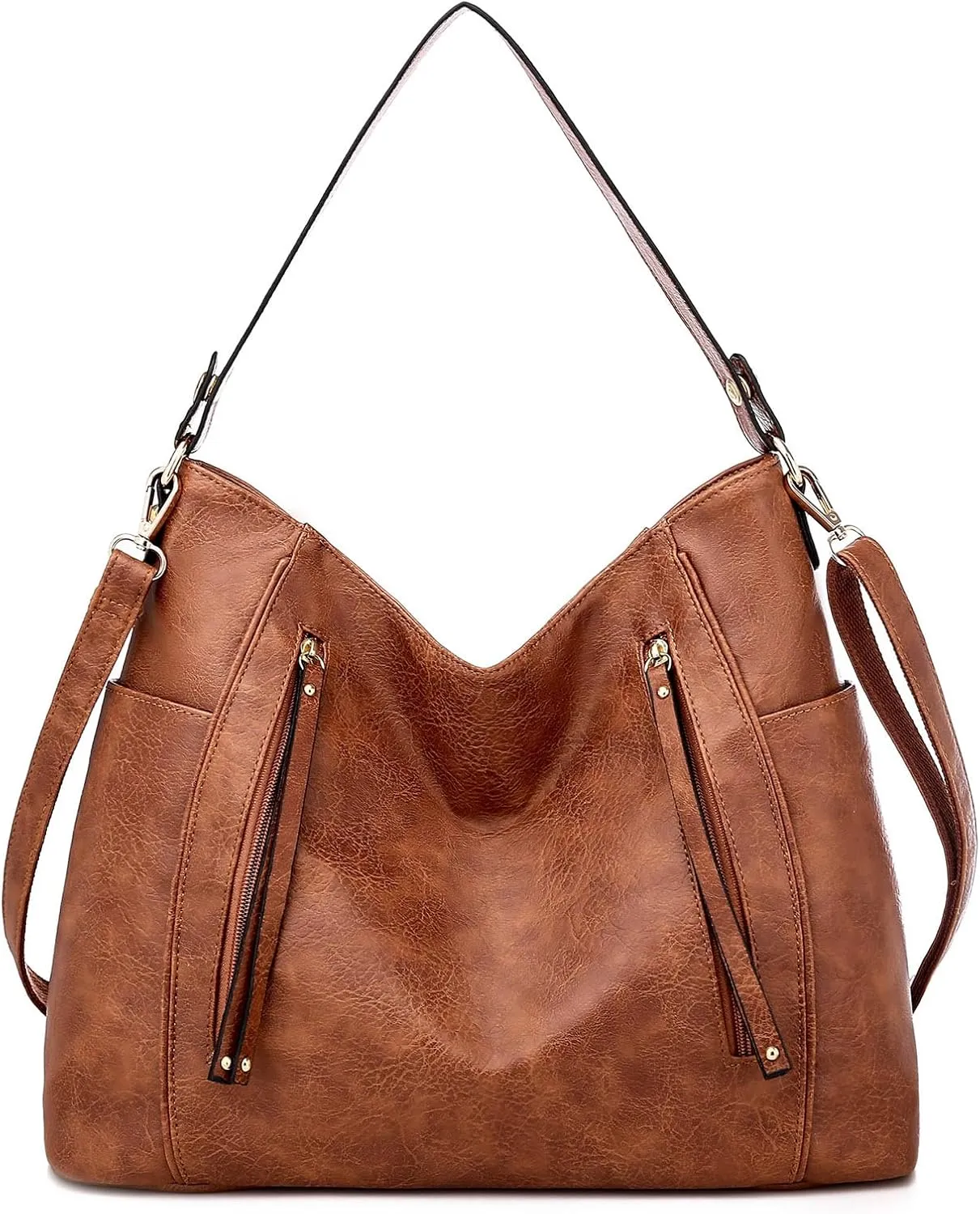 Crossbody Purses for Women Trendy Vegan Leather Anti-Theft Hobo Shoulder Purse with 2PCS Detachable Strap (Khaki)