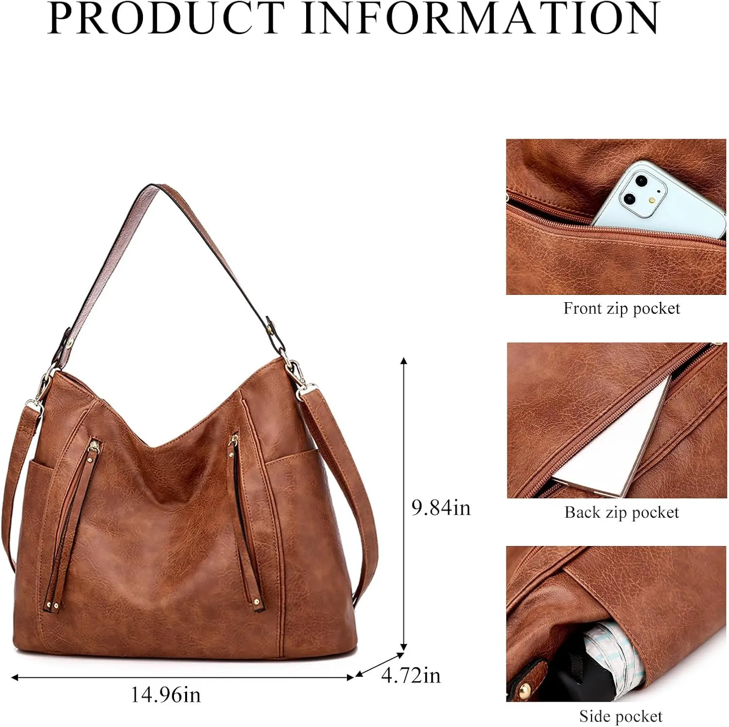 Crossbody Purses for Women Trendy Vegan Leather Anti-Theft Hobo Shoulder Purse with 2PCS Detachable Strap (Khaki)