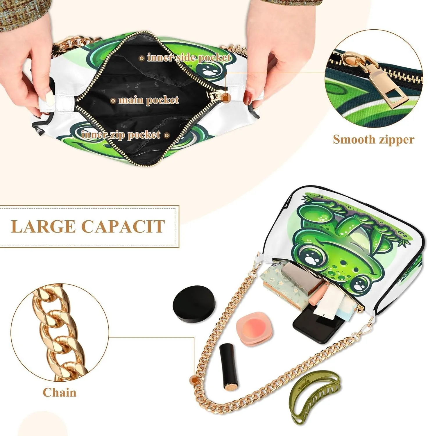 Cute Cartoon Frog Big Eyes Purse with Zipper, Trendy Bags for Women