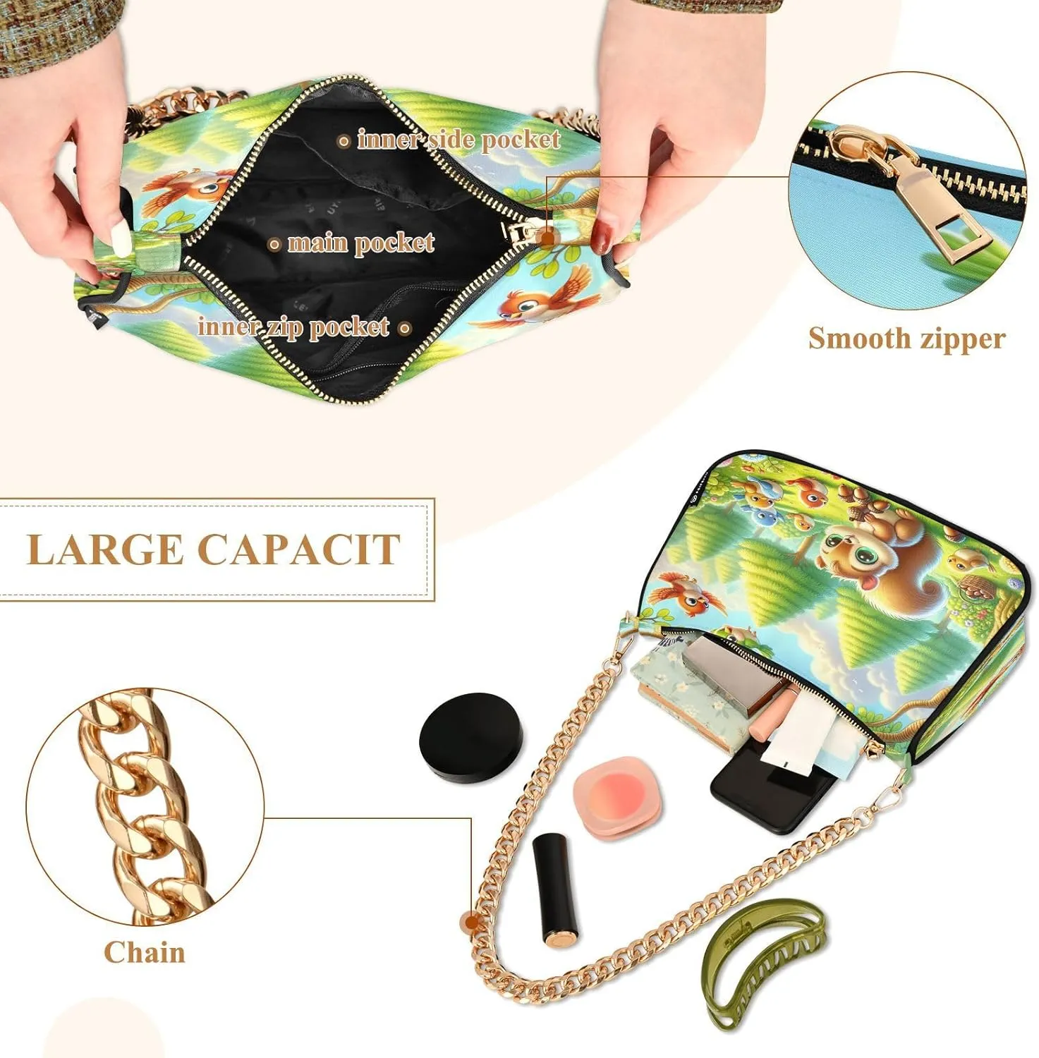 Cute Cartoon Frog Big Eyes Purse with Zipper, Trendy Bags for Women