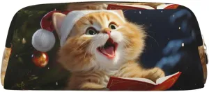 Cute Cat Sing Christmas Carols Makeup Bag Travel Cosmetic Bag for Women Men Pencil Case Zipper Toiletry Bag Purse
