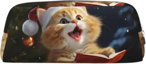 Cute Cat Sing Christmas Carols Makeup Bag Travel Cosmetic Bag for Women Men Pencil Case Zipper Toiletry Bag Purse