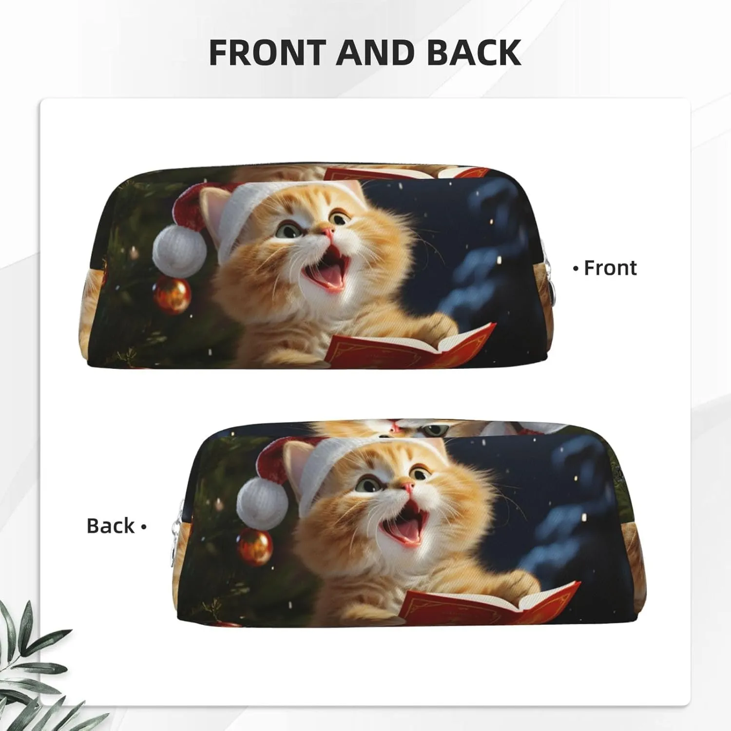 Cute Cat Sing Christmas Carols Makeup Bag Travel Cosmetic Bag for Women Men Pencil Case Zipper Toiletry Bag Purse