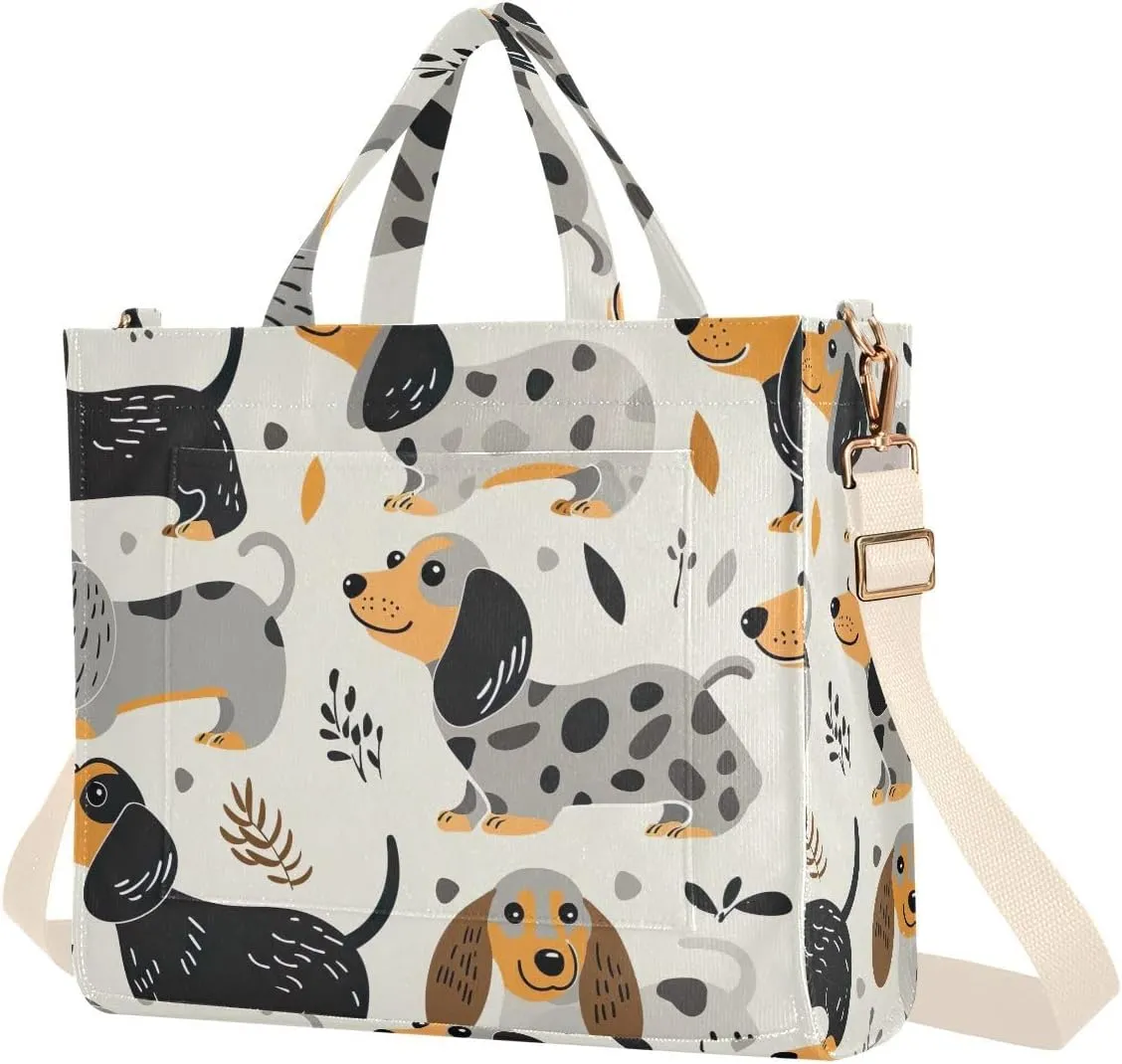 Cute Dogs Corduroy Tote Bag for Women Hobo Crossbody Bag Purse Stylish Shoulder Handbag Messenger Bags, S