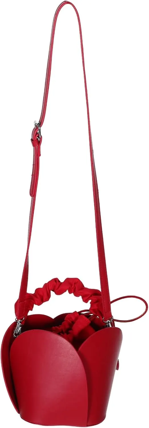 Dark Red Purse Women's Mini Bucket Bag Drawstring Closure Fashion Tote