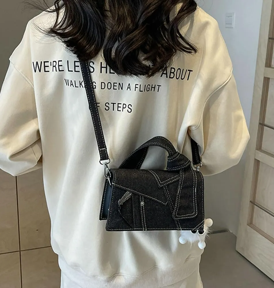 Denim Purse Top Handle Bag Small Shoulder Bags Stylish Purse Handbags With Removable Strap Travel Work