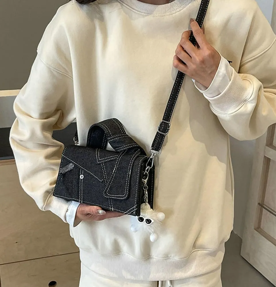 Denim Purse Top Handle Bag Small Shoulder Bags Stylish Purse Handbags With Removable Strap Travel Work