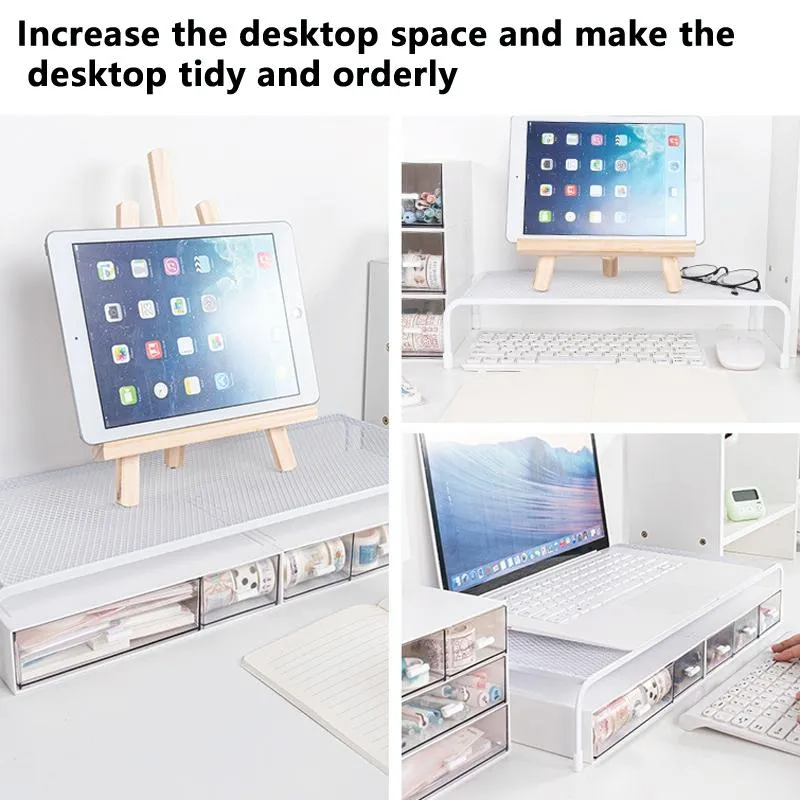 Desk Organizer Bracket for Elevated Computer Monitor - Wrought Iron