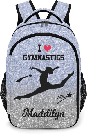 Deven I Love GYMNASTICS Glitter Light Purple Personalized Casual Backpack,Primary School Bags Middle School Book Bags Laptop Daypack for Boy Girl Child Teen