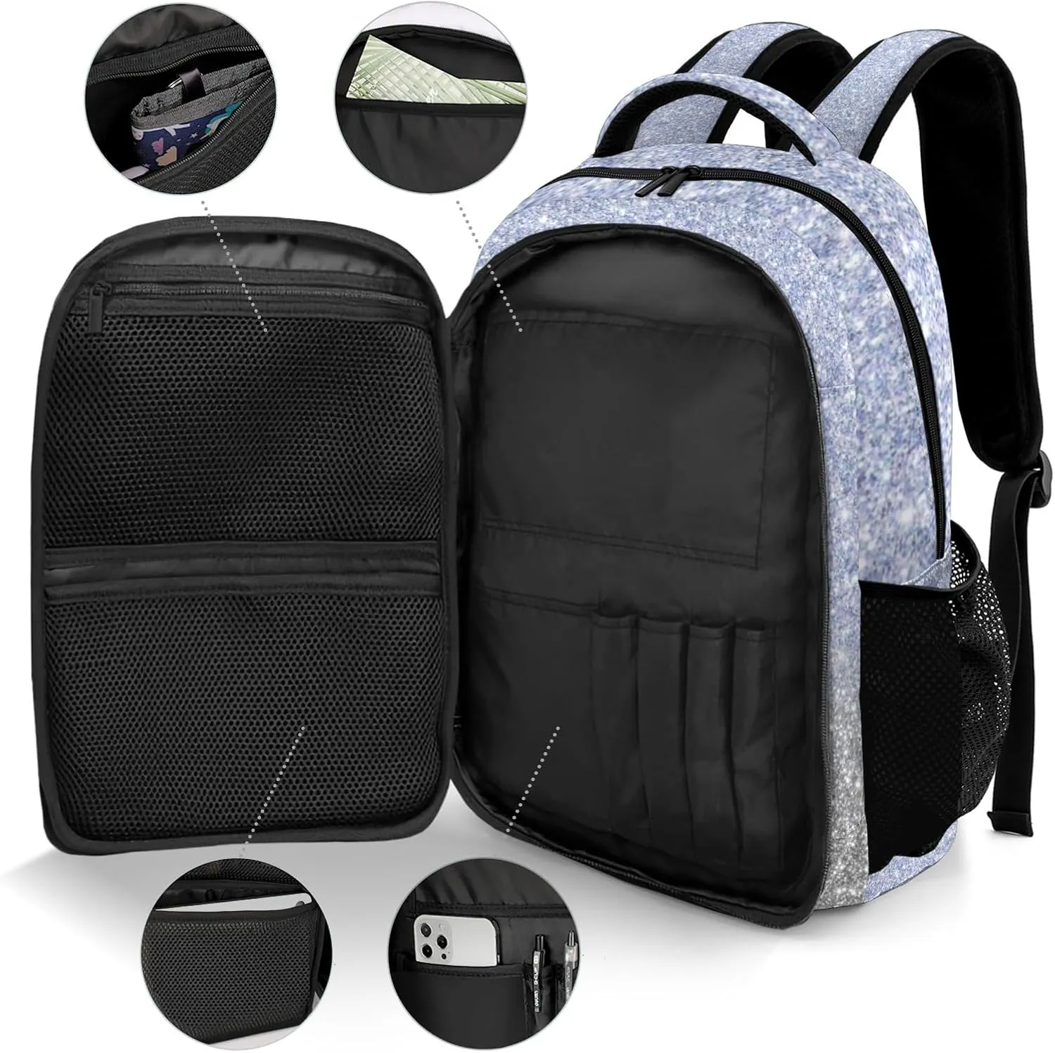 Deven I Love GYMNASTICS Glitter Light Purple Personalized Casual Backpack,Primary School Bags Middle School Book Bags Laptop Daypack for Boy Girl Child Teen